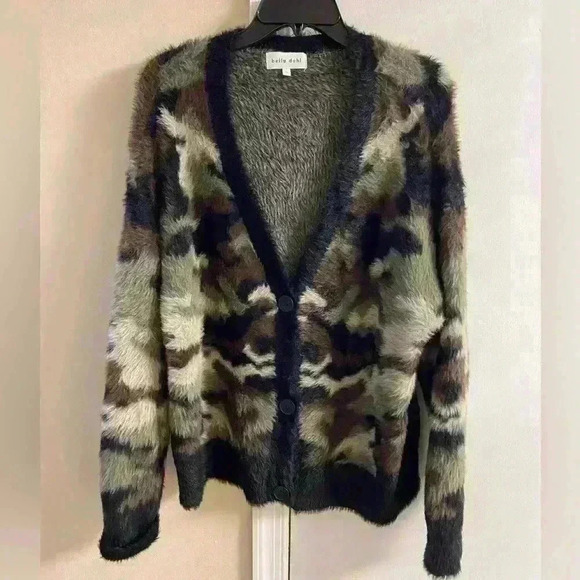 Bella Dahl Revolve sweater cardigancamouflage button front‎ furry Large - Picture 1 of 7